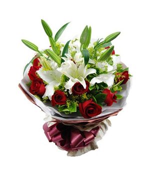 one dozen red roses with white lilies delivery to vietnam