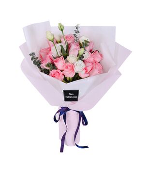 two dozen diana pink roses bouquet send to vietnam