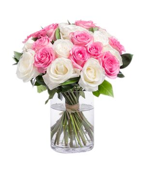 two dozen mixed roses in vase to vietnam