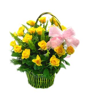 two dozen yellow roses with green leaf send to vietnam