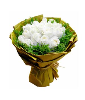 white roses surrounded by goldenrod send to vietnam