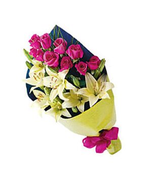 3 perfume lilies with 12 pink roses send to vietnam