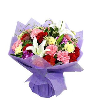 23 mixed color carnations with 3 lilies to vietnam