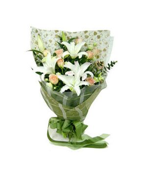 9 champagne roses with 2 white perfume lilies send to vietnam