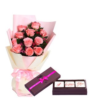 send 12 rose bouquet and i love you chocolate to vietnam