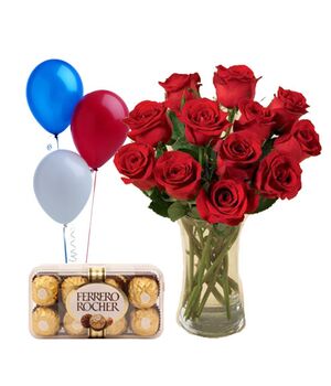 send roses vase balloon with Ferrero rocher to vietnam