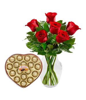 send 6 red rose vase and gillia chocolate to vietnam