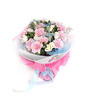 one dozen pink carnations with 9 white roses to vietnam