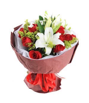 one dozen red roses with white lilies send to vietnam