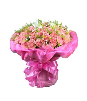 pink carnations 33 stems with 2 white lilies to vietnam