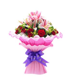 red carnations with pink lilies send to vietnam