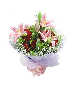 red roses with perfume pink lilies send to vietnam