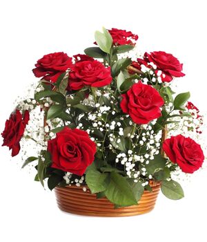 12 Pcs. Red Color Roses in Basket