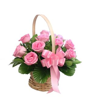 send pink roses basket to vietnam