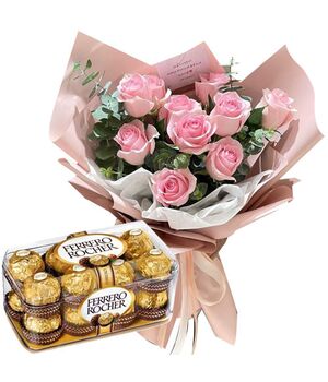 send 12 pink roses with ferrero rocher chocolate to vietnam