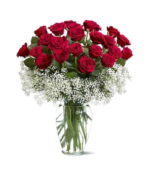 24 red roses in glass vase to vietnam