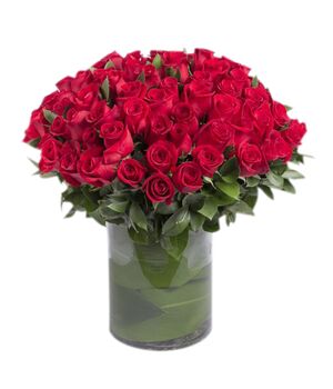 hundred red roses in glass vase to vietnam