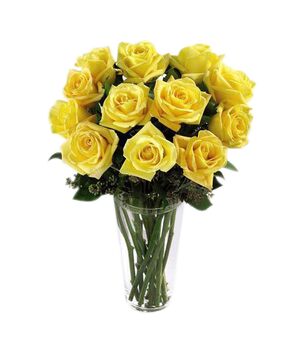 one dozen yellow roses in class glass vase to vietnam