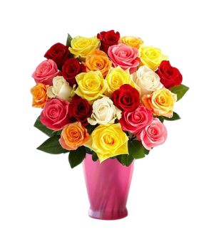 two dozen mixed color roses in vase to vietnam