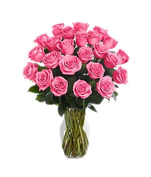 two dozen pink roses in glass vase to vietnam