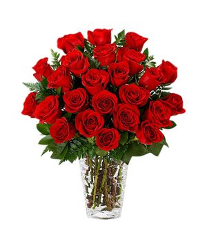 two dozen red roses in glass vase to vietnam