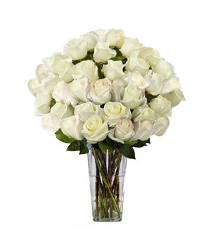 two dozen white roses in glass vase to vietnam