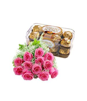 send 12 pink roses with ferrero rocher chocolate to vietnam