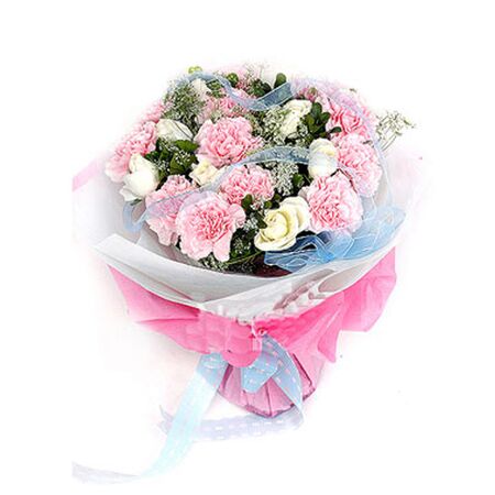 one dozen pink carnations with 9 white roses to vietnam