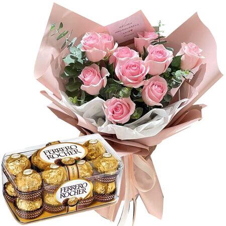 send 12 pink roses with ferrero rocher chocolate to vietnam